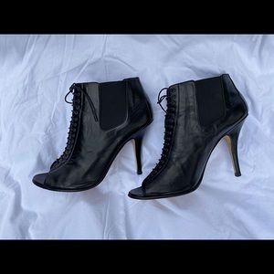 GIVENCHY Black Leather Open-Toe High Heel Ankle Boots- Lace Up Front
